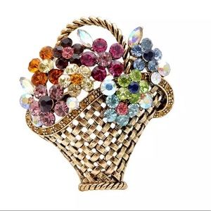 Gorgeous Rhinestone Bouquet Basket Brooch Pin Lapel Shirt Blouse Bag Accessory